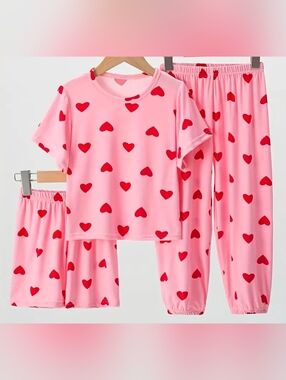 Kids Pink Heart-Print Pajama Set - Red Hearts - 4T/5T (110) NWOT